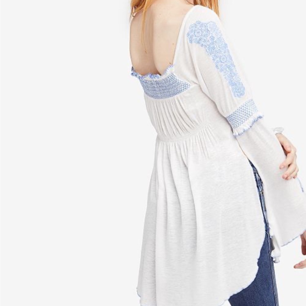 Free People White Ruffled Asymmetrical Blouse - Picture 3 of 8